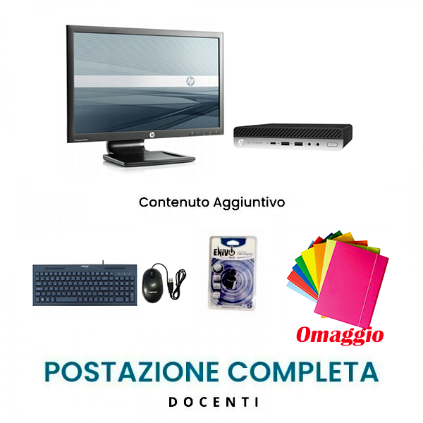 Postazione completa Docenti - Pc i5-6500T + Monitor 23" + kit tastiera e mouse USB + Chiavetta Wifi + Portadocumenti Omaggio